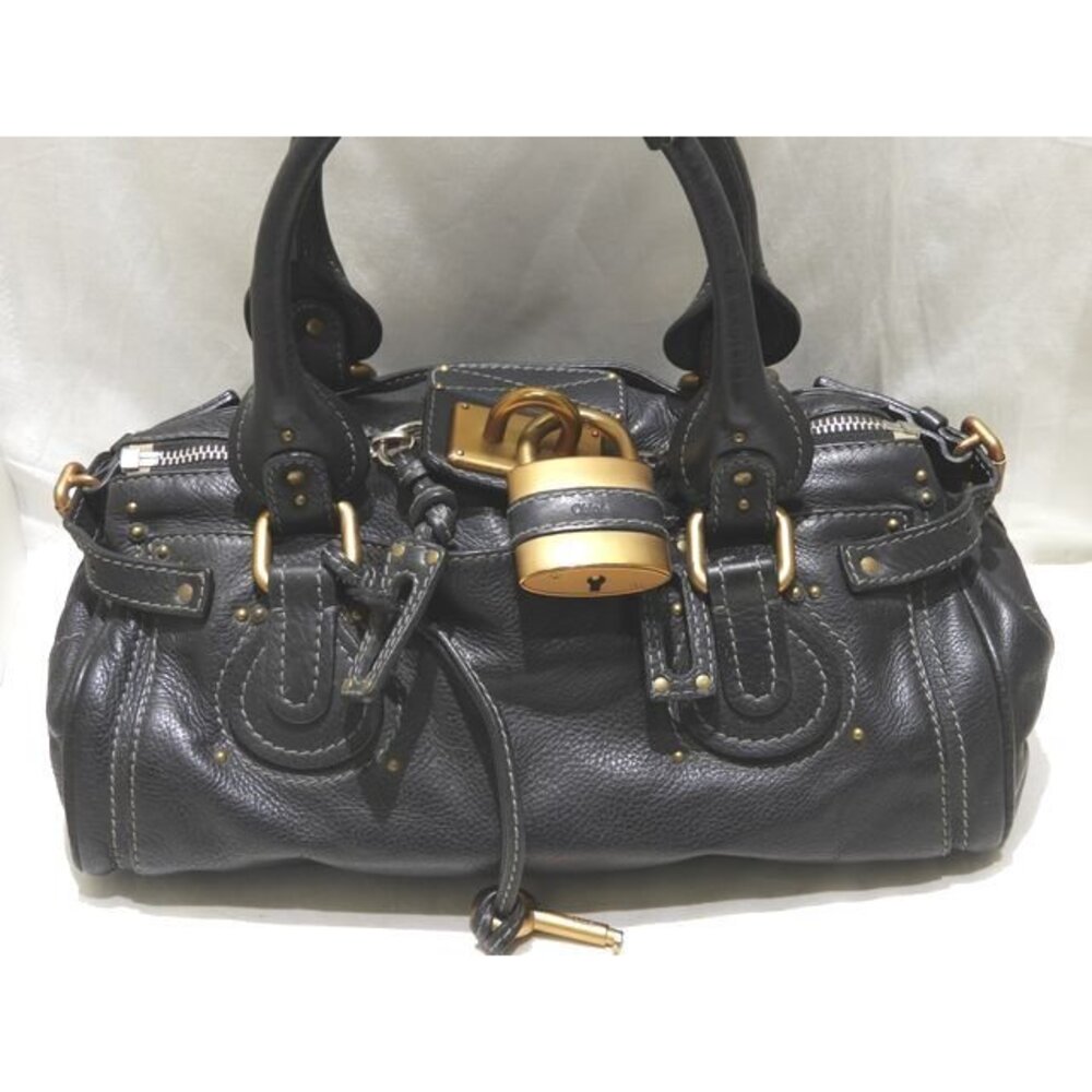 Chloe Paddington handbag black leather gold padlock tote bag